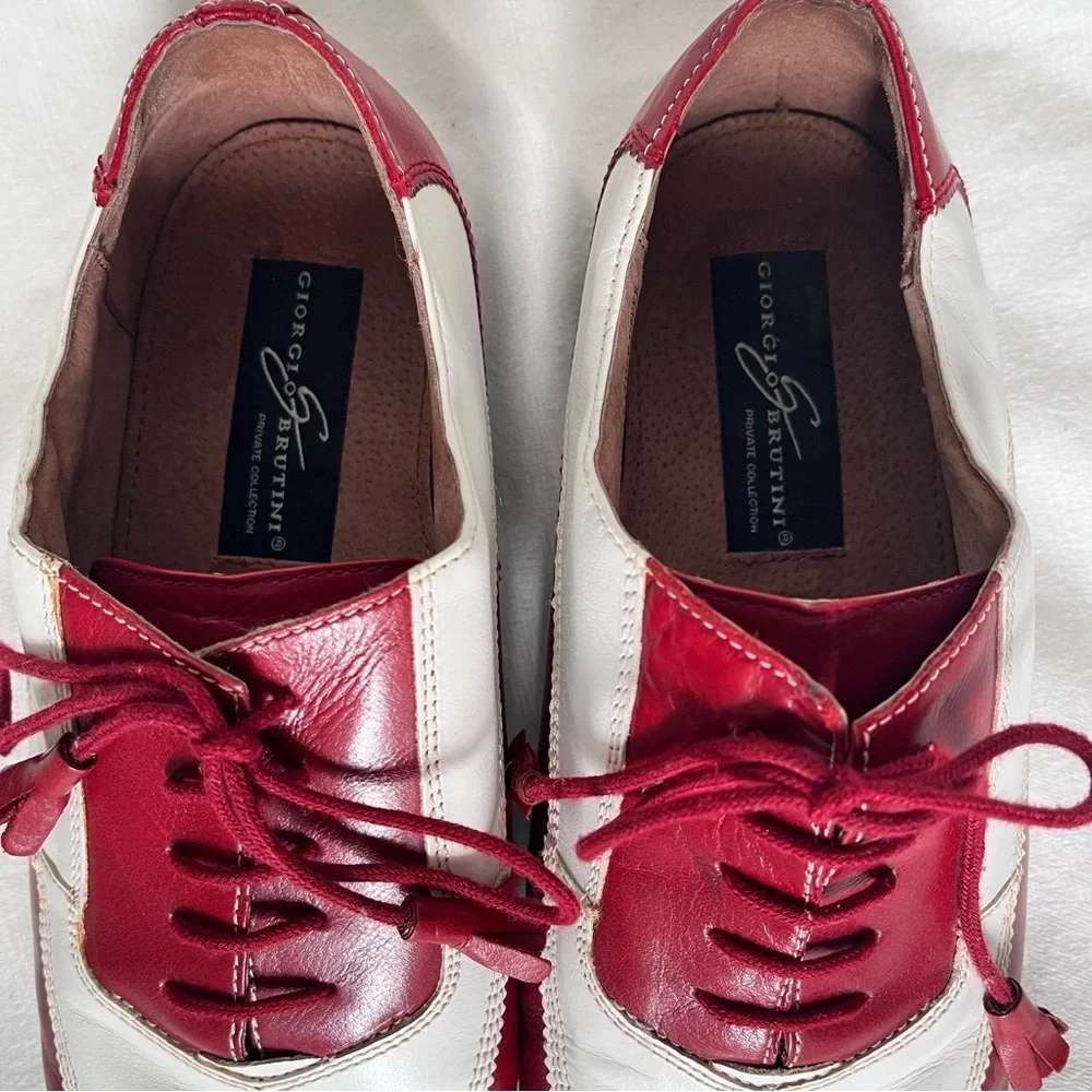 Vintage Georgio Brutini spectator red/white mens shoes *Needs heel caps* 10